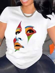 Mexican T-Shirt For Women, Round Neck, Comfortable, Casual, Cotton Blend, Short Sleeve, Soft, Breathable, Women's Clothing, Summer T-Shirt, Spring, Streetwear, Cotton Fabric, Summer Fashion. - 白色 - 查看 12