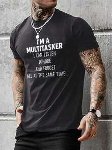 Men's Graphic T-Shirt With Slogans - Grey - View 3