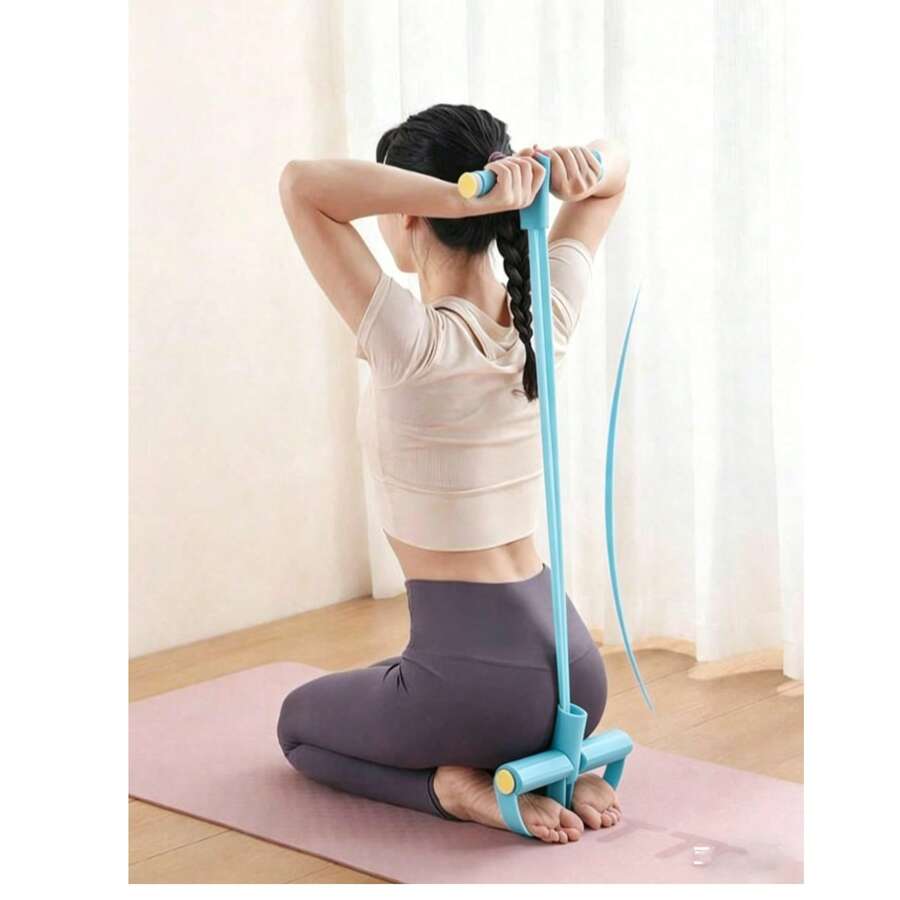 1pc Multifunctional Pedal Resistance Band With Handle, Portable Home Yoga Fitness Elastic Pull Rope, Sit-Up Assist Trainer, Suitable For Abdominal And Leg Exercises, Shoulder And Back Stretching, For Adults - Blue - View 1