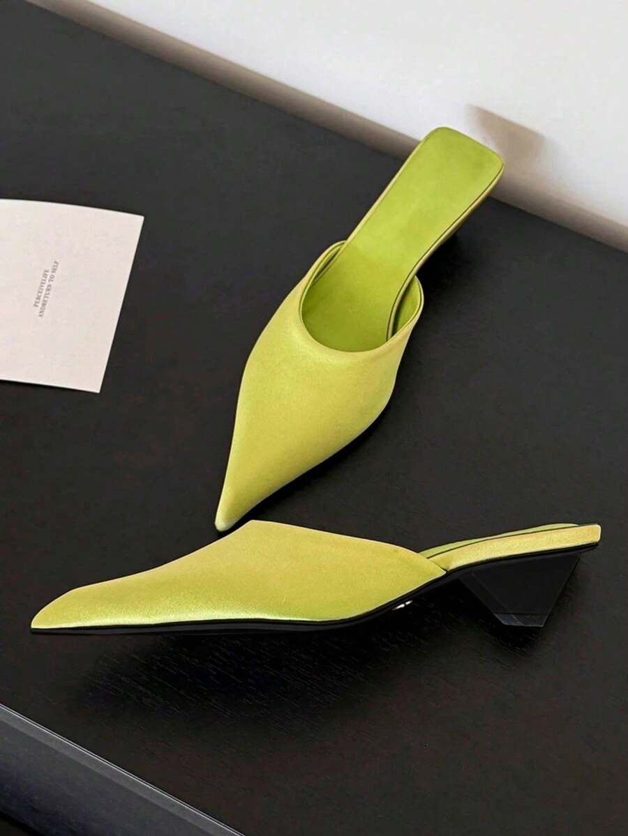 Giày sandal mũi nhọn nữ - Gót thấp thoải mái, chất liệu PU mềm mại mùa hè và đế cao su, kiểu giày đen đa năng phù hợp cả đi chơi và dự tiệc, thiết kế đế dày, kiểu dáng thanh lịch, bền và nhẹ, thích hợp cho công sở, quà tặng Ngày của Mẹ. - màu xanh lá - Xem 1