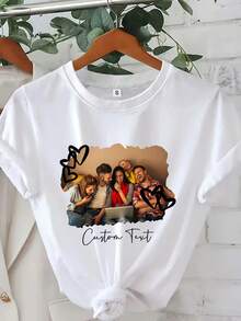 Camiseta manga corta cuello redondo 100% algodón, estampado trendy, tejido ligero y ventilado, estilo moda casual, apta para vida diaria, salidas informales y citas en primavera, verano y otoño - Blanco - Ver 1