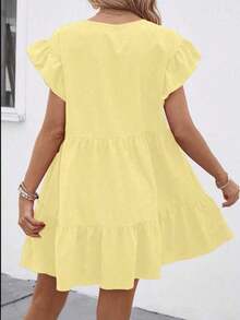 QRHJKa Vestido de Verano para Mujer, Color Sólido, Cuello Redondo, Estilo Babydoll Holgado con Volantes, Traje de Playa para Vacaciones, Vestido Casual Amarillo para Mujer, Vestido de Vacaciones, Ropa de Verano para Mujer - Blanco - Ver 8
