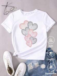 Camiseta de cuello redondo y mangas cortas de ropa fashion, fabricada en México, para la temporada primavera-verano 2025. Con estampado de dibujos animados, es un modelo de pareja, apta para usar tanto por dentro como por fuera, ideal para oficina y estilo casual, diseñada para hombres y mujeres, en unidad individual. - Blanco - Ver 1