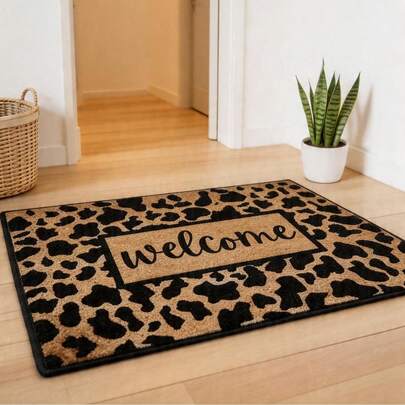 Cute Leopard Print Non-Slip Washable Doormat | Brown Animal Pattern Welcome Mat, Low-Pile Carpet Suitable For Entryway, Bathroom, Kitchen And Bedroom, Ideal For Winter Home Decor, Christmas Gift, Indoor And Outdoor Use, Perfect For Pet Owners And Home Decor Enthusiasts