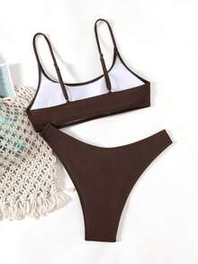 Conjunto de traje de baño para mujer, minimalista y elegante en magenta + multicolor, traje de baño casual y versátil para resort de playa - Café integral 2 - Ver 3