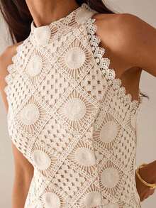 Vestido elegante sin mangas con cintura ceñida para mujer - Albaricoque - Ver 2