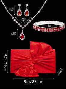四件套奢华水钻首饰套装:闪亮吊坠项链、耳环、手链,搭配缎面蝴蝶手拿包,适合晚宴、婚礼、生日派对等正式场合,是理想的礼物之选。 - 紅色 - 查看 7