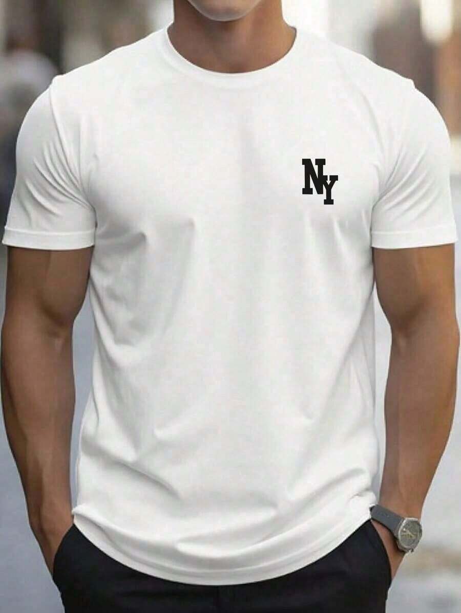 Camiseta de manga corta de verano casual con cuello redondo y estampado de letras para hombre ITQM - Blanco - Ver 1
