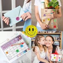 500pcs Colorful Glitter Smiling Face Stickers/10 Colors Shiny Stickers For Gift Boxes, Envelopes, Scrapbooks, Back To School, Glitter Laser Stars And Happy Face Stickers, 1 Inch Round Stationery Stickers - Multicolor - View 4