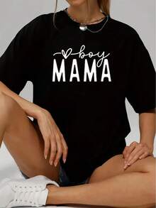 Camiseta casual de manga corta para mujer 1 pieza 100% algodón pesado - Cuello redondo cómodo, tops suaves y adorables. - Negro - Ver 3