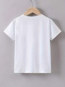 1 pieza Camiseta de manga corta de verano para niño con estampado de pesca "Dad's Fishing Buddy", 180g, 100% algodón - Blanco - Ver 2