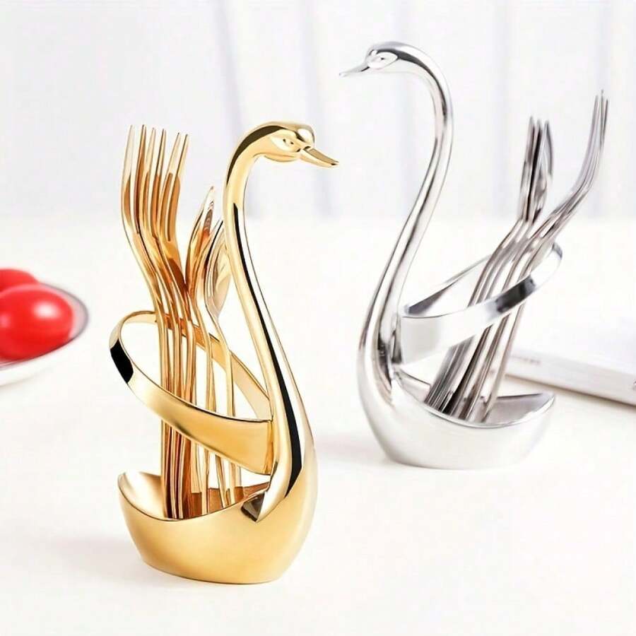 Elegant Swan Shaped Cutlery Holder/Rack, Suitable For Weddings, Holidays And Home Decor. This Beautiful Tabletop Display Stand Is Made Of Alloy And Can Be Paired With A Matching Fork And Spoon Set.