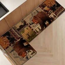 1 件棕熊图案印花亚麻厨房地毯，也可作地垫、浴室垫、门垫使用，3D 印花长方形，适用于客厅、卧室、走廊、浴室、洗衣房 - 涤纶地毯，室内外家居装饰 - 彩色 - 查看 2