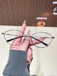 1 Pair Frameless Metal Minimalist Fashion Non-Prescription Glasses, Suitable For Reading, Office, Party, Fashion Item, Photography Accessory - Silver - View 3