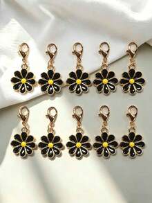 10pcs/Set Mini Daisy Flower With Lobster Clasp Keychain, Y2K Floral Bag Accessories Set, Car Decor, Backpack Pendant, Suitable For School, Cute Goth Style - Black Eight - View 3