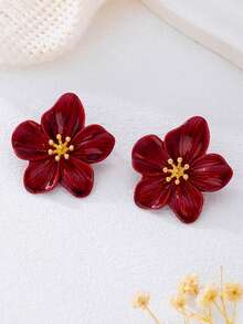 1 Đôi bông tai hoa nhiều màu sắc tinh tế lấy cảm hứng từ dopamine, quà cưới cho phụ nữ - Đỏ - Xem 2