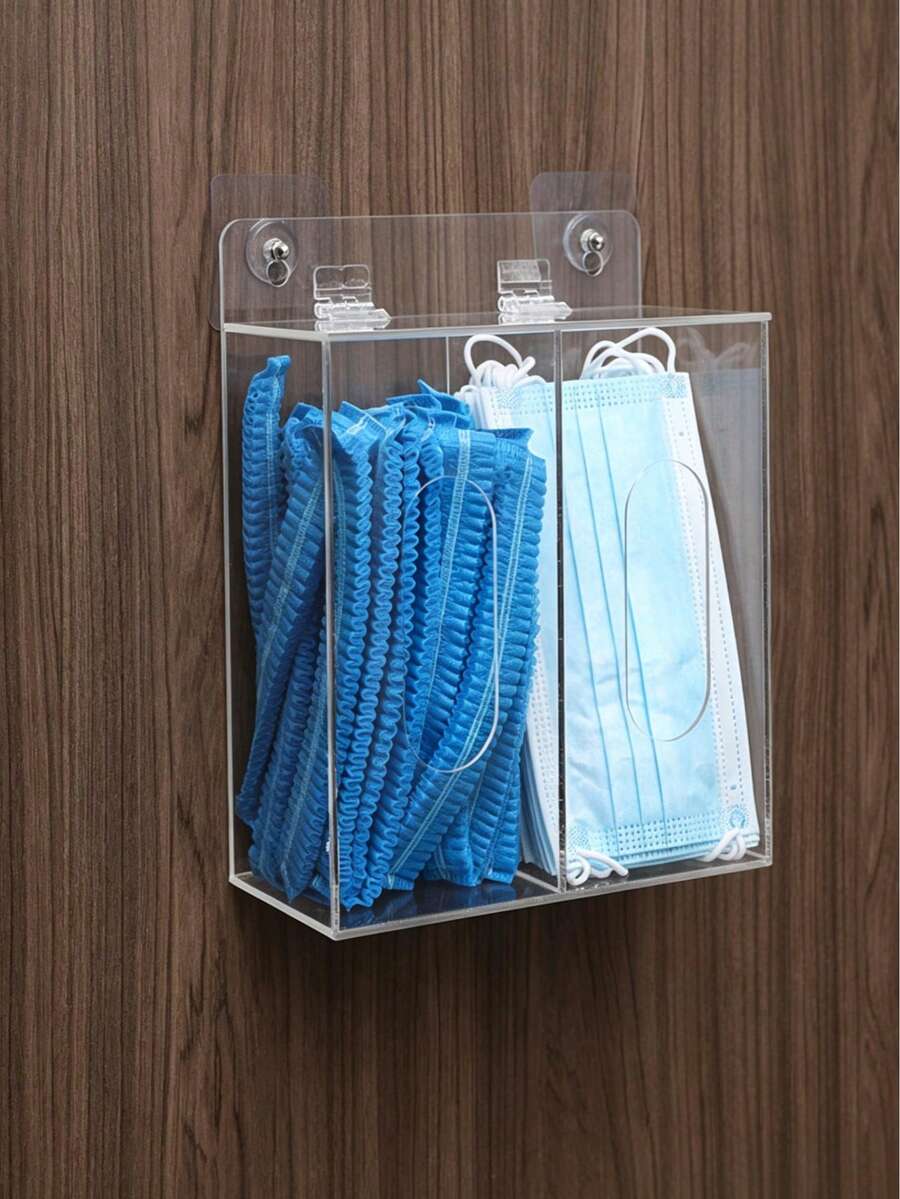 1pc Wall-Mounted Mask Holder, Mask Storage Rack, Self-Adhesive Bedroom Storage Box, Acrylic Tissue & Garbage Bag Holder, Wall Storage Organizer, Combined Wall Rack For Masks And Garbage Bags, No Drilling Required - Multicolor - View 1