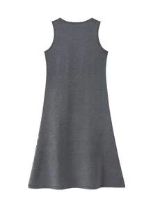 Vestido casual sin mangas de cuello redondo para mujer talla grande, nuevo lanzamiento de primavera/verano/otoño elegante - Gris Oscuro - Ver 2