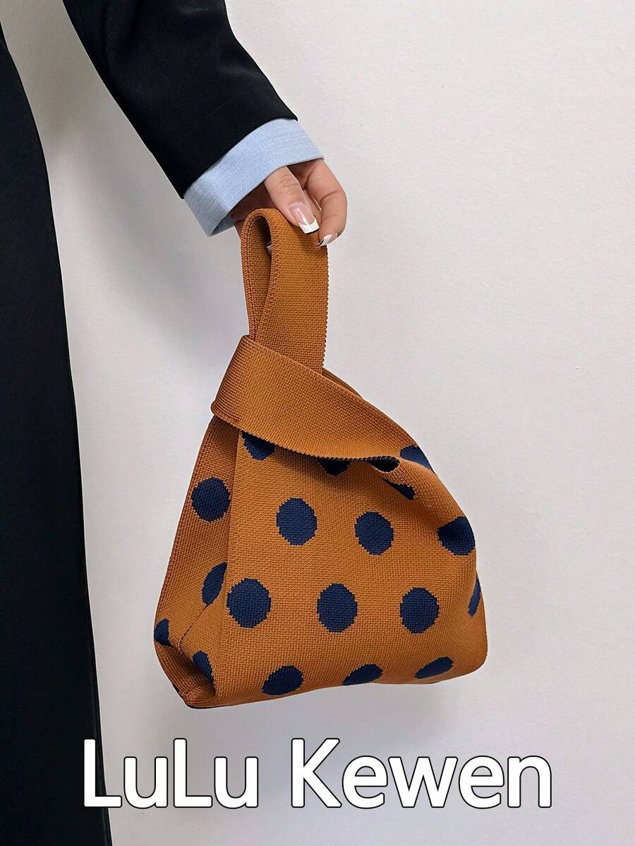 lulu kewen Knot Bag Ladies Texture Pattern Crochet Bag 1 Piece Simple Mini Crochet Bags Handheld Bag Texture Pattern Knitting Crochet Breathable Lightweight Foldable Pocket, Suitable For Mobile Phones,Small Change,Key,Umbrellas, Cosmetics, Lipstick, Perfume, Books