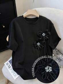 Women's Casual Black Loose Fit T-Shirt With Slogan By Chaos Coordinator - 黑色 2 - 查看 8