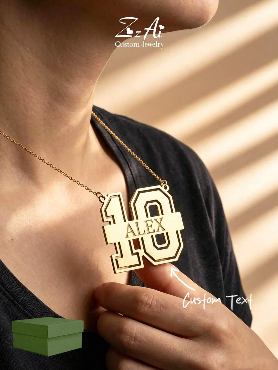 Custom Number Necklace With Name - Number Baseball Necklace - Personalized Basketball Number In Box Chain - Sport Jewelry - Style 2 - View 1
