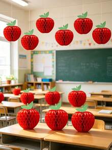 6個紅色蘋果裝飾吊飾 - 蜂巢式設計，適用於學校開學季、教師節、開學首日教室佈置、學校用品、紙花球，非常適合派對和走廊裝飾 - A - 查看 4
