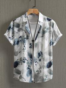 Men's Tie Dye Print Button-Up Short Sleeve Shirt - Grey - View 2