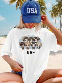 Damen T Shirt Modisch Bequem Alltag Mode Top Perfekt Für Sommer Neuheiten - White - View 1
