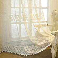 2pcs Romantic American Country Style Jacquard Sheer Curtains, Suitable For Living Room, Bedroom Or Office Home Decor - Beige - View 9