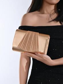 闪亮荷叶边晚宴手拿包，优雅信封式正式女士包，适合派对、婚礼、舞会、鸡尾酒会和晚宴等场合。 - 玫瑰金 - 查看 8