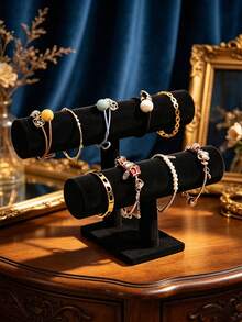 1pc Double-Layer T-Shape Flocked Display Stand, Designed For Bracelets, Bangles, Watches And Other Accessories - Multicolor - View 4