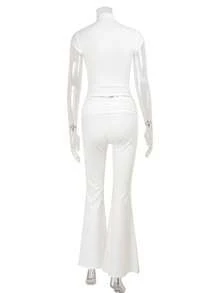Two-Piece Set: Adjustable Cardigan And Plain Chic Style Pants - White - View 4
