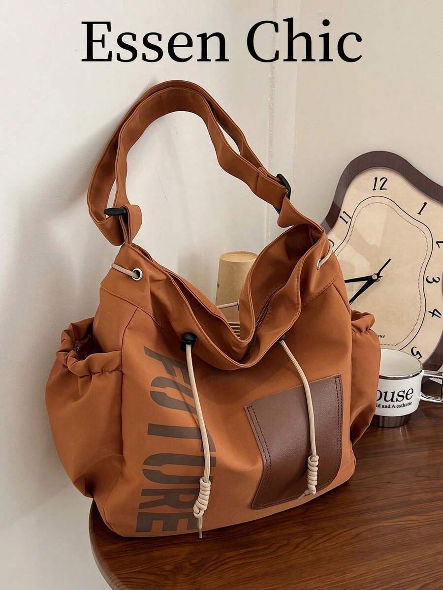 New Arrival Spring/Summer Solid Color Nylon 5-Pointed Star Decor Large Capacity Tote Bag, Women's Shoulder & Crossbody Bag For Students,