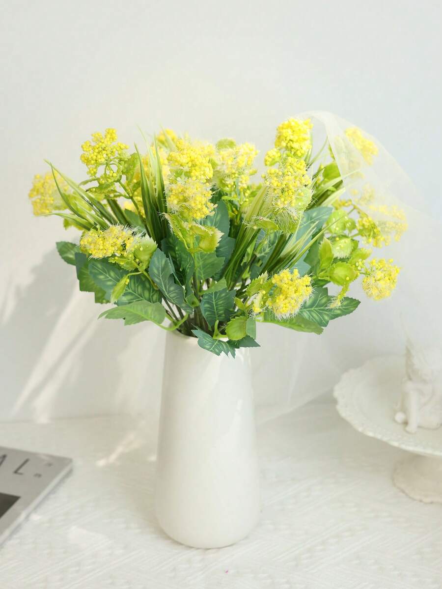 Ramo artificial de Gypsophila de color amarillo cálido, adecuado para decoración del hogar, decoración de escritorio, accesorios de fotografía, oficina, decoración del pasillo de la boda y decoración de la fiesta nupcial - Amarillo - Ver 1