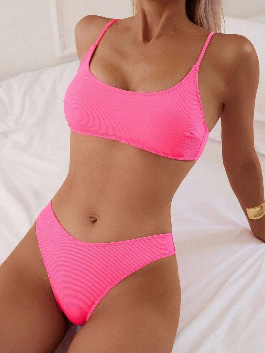 Conjunto de traje de baño para mujer, minimalista y elegante en magenta + multicolor, traje de baño casual y versátil para resort de playa - Rosa Fucsia - Ver 1