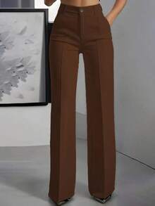 Pantalones rectos de unicolor versátiles y de moda, color blanco, para primavera - Marrón-1 - Ver 5