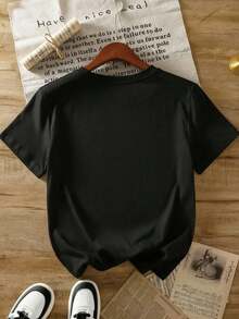 Camiseta Mujer Manga Corta Grafico corazon pintura noche estrellada van gogh estilo moderno juvenil  Cuello Redondo Estilo Moderno Casual - Negro - Ver 2