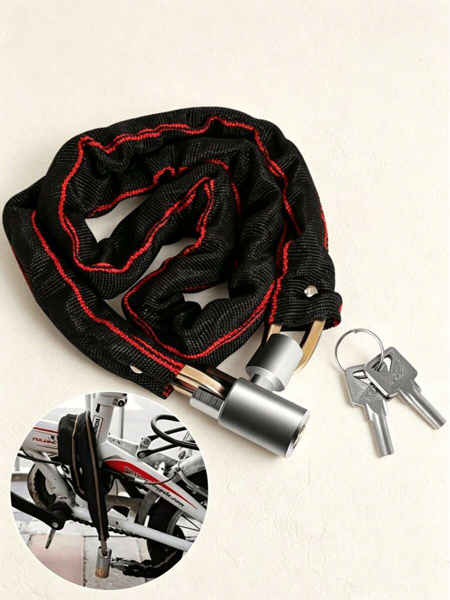 1pc Portable Bicycle Chain Lock - Anti-Theft Protection And Anti-Rust Extended Lock | Suitable For Bicycles, Electric Bikes, Motorcycles (Outdoor Use, Also Suitable For Doors And Fences), Includes 2 Keys, Bicycle Accessories