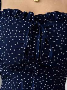 Vestido casual de mujer con estampado de lunares, verano - Blanco y Negro - Ver 8