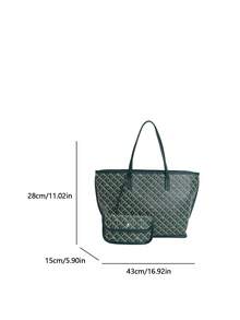 SHIMEINI 2pcs/Set New Fashion Printed Shoulder Tote Bag, Suitable For Women's Daily Use, Work Commute, Vacation Travel, Holidays, Parties, Shopping, Gift - Green - View 10