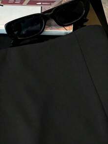 Pantalones cortos/falda/culotte/shorts de mujer de tela suave y texturizada de cintura alta con abertura, de estilo casual y versátil para ir y venir, primavera/otoño - Negro - Ver 4