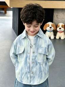 Boys' Letter Print Casual Shirt For Spring - Baby Blue - View 9