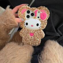 Plush Leopard Print Bow KT Cat Phone Case, Compatible With IPhone 17/16/15/14/13/12/11 Pro Max, Spring Atmosphere Essential, Ideal Birthday Gift. - nhồi bông in hình báo - Xem 3
