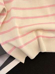 Camiseta de punto de manga corta a rayas de verano para mujer, nueva blusa casual versátil y elegante - Rosa - Ver 5