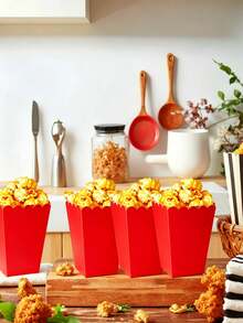 7-Color Mixed Paper Popcorn Buckets, Mini Snack Boxes, Suitable For Popcorn, Candy, Cookies, Party Favors, Movie Nights - Red - View 8