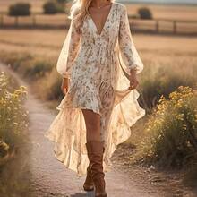 Women Maxi Dresses - Beige - View 1
