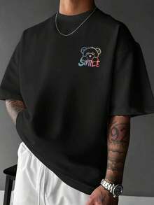 Camiseta de Manga Corta para Hombre Zrgoth, Casual, Versátil, con Estampado Simple - Negro - Ver 2