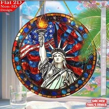 2D平面亚克力自由女神像旗帜灯饰，美国建国250周年纪念牌匾，可悬挂于门廊、庭院、花园、车库、餐厅、办公室、咖啡馆、卧室等场所，家居装饰，独立日礼物（送给她） - 彩色 - 查看 5