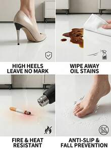 Extra Thick Glossy White Flooring And Wall Sticker - Removable And Peelable Vinyl Flooring, Wear-Resistant, Waterproof, Stain-Resistant, Easy To Clean And Maintain, Suitable For Bathroom, Kitchen, Living Room, Bedroom, RV Renovation - Pearl White - View 2