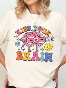 Camiseta minimalista moderna, Camiseta Kiss Your Brain, Camiseta para Maestros, Camiseta de Agradecimiento al Maestro, Camiseta de Salud Mental, Camiseta de Regreso a Clases, Camiseta de Días de Clases 2026 - Blanco - Ver 8